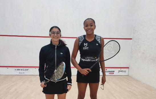 Amina Orfi (left) and Asia Harris (right) prior to their quarter final in Sutton Coldfield