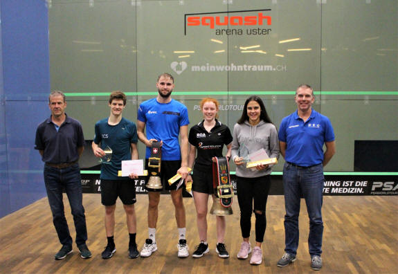 Ben Smith and Katie Malliff with the Swiss Open trophies